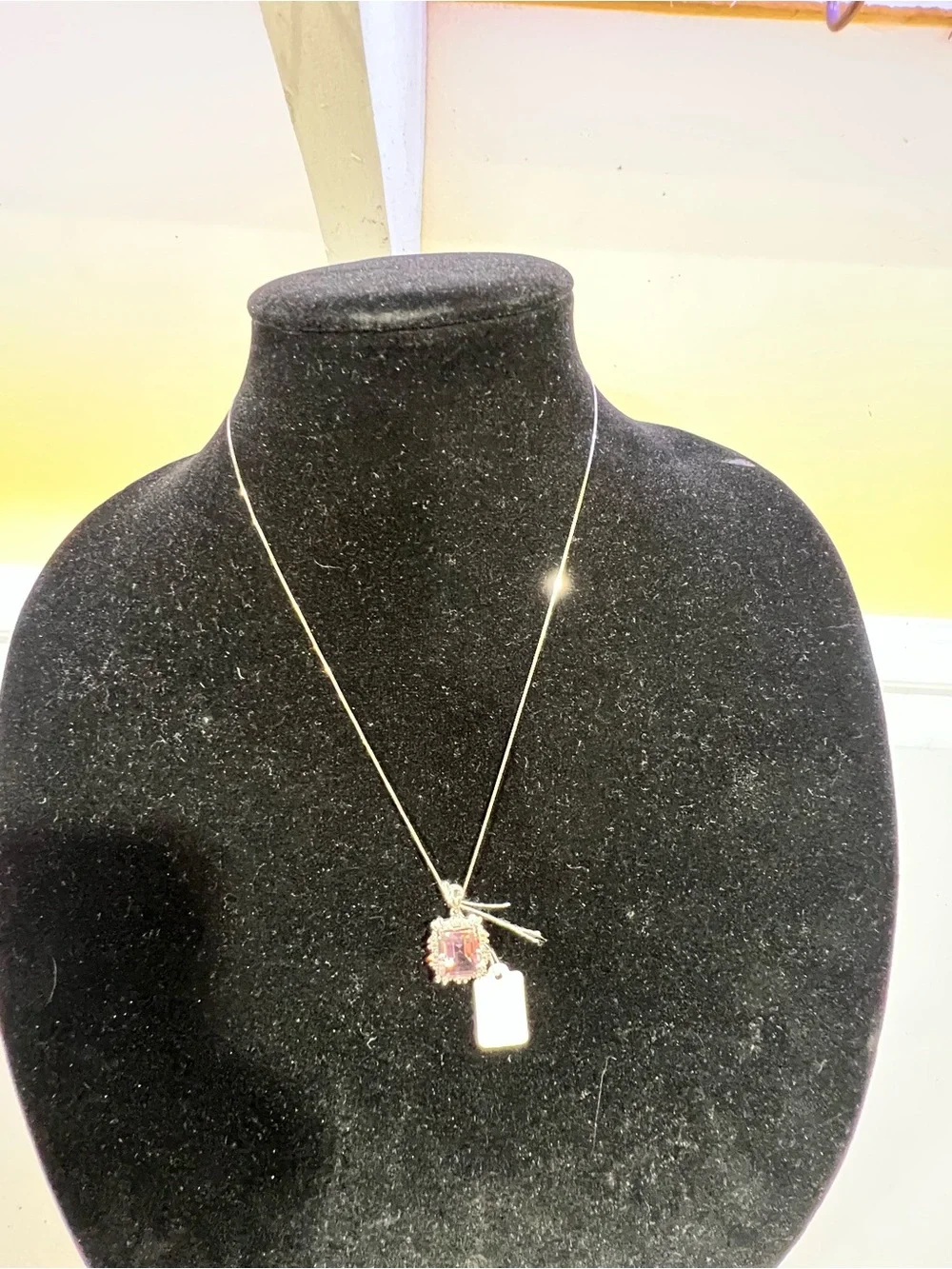Ametrine Square Halo Pendant Necklace - Silver Tone